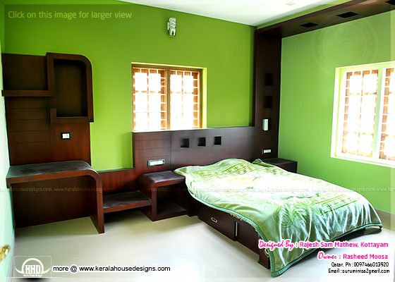 Green bedroom interior