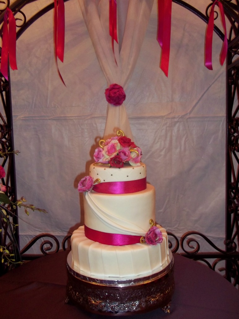 Pink 3 Tier Wedding Cake