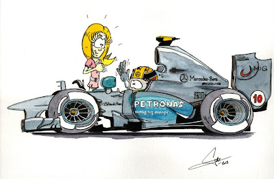 Льюис Хэмилтон Mercedes AMG 2013 и блондинка - комикс Quentin Guibert