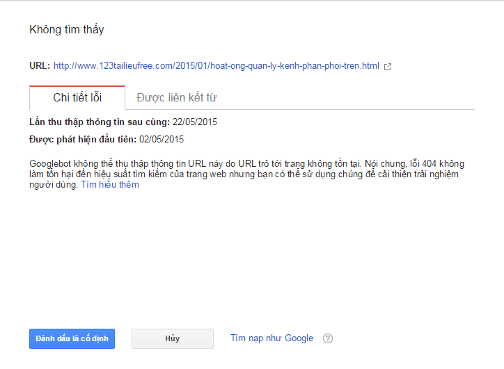 Kiểm tra lỗi 404 trong google webmaster tools Kiểm tra lỗi 404 trong google webmaster tools