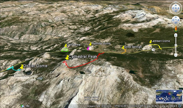 Places we climbed and hiked in Tuolumne Meadows