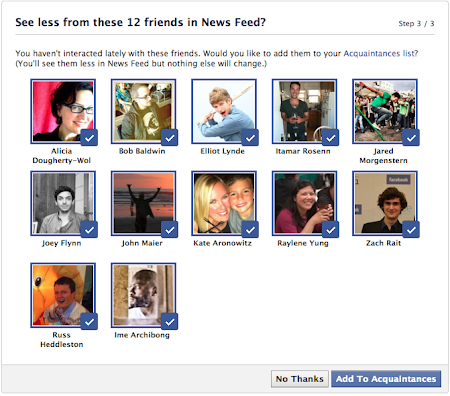 Facebook acquaintance list suggestions