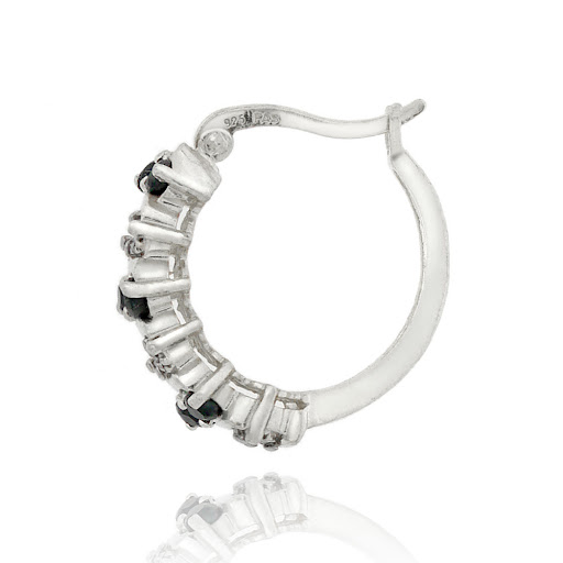 925 Silver 1.08ct Sapphire & Diamond Hoop Earrings  