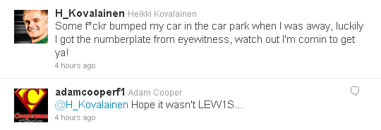 ответ Адама Купера Хейкки Ковалайнену в твиттере о аварии