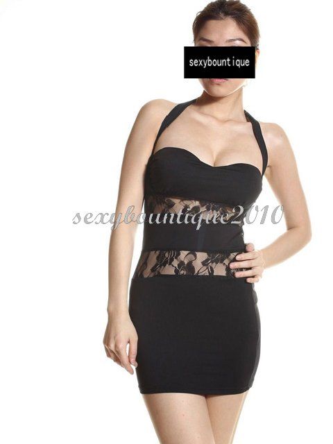 Sexy Women Lace Halter Backless Mini Dress Black Party | eBay