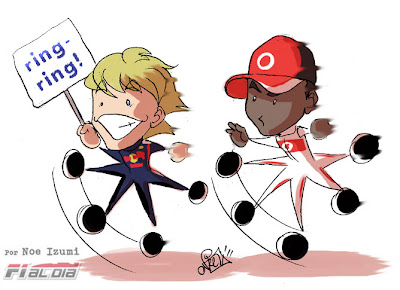 Себастьян Феттель и Льюис Хэмилтон на Гран-при Испании 2011 анимешный рисунок Noe Izumi