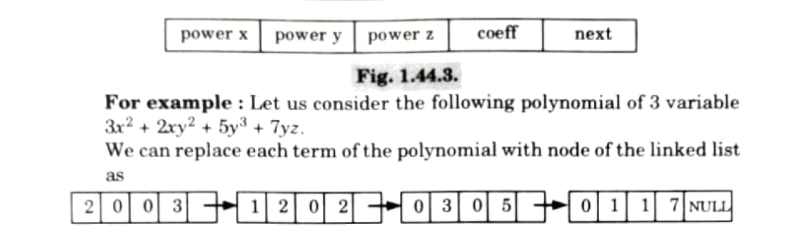 Write ‘C’ functions to add two such polynomials represented by a linked list.