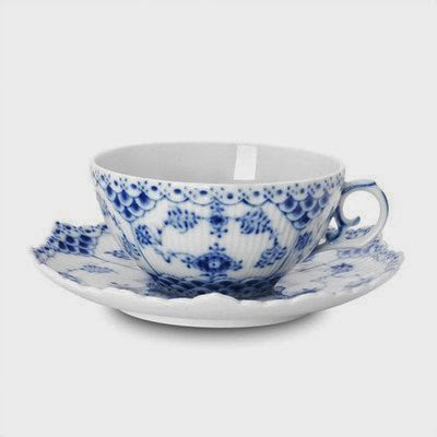  Royal Copenhagen Blue Fluted Full Lace 7.5 oz. Teacup and Saucer