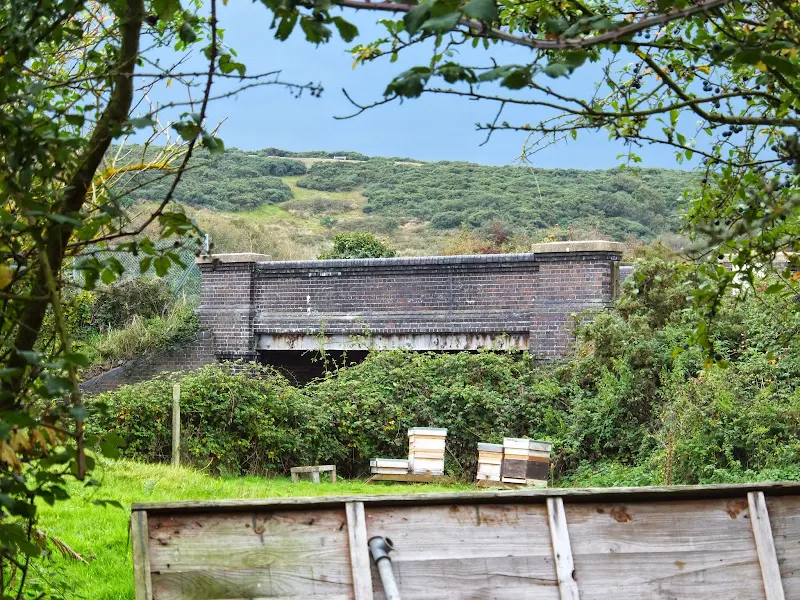 Railway bridge at the end of Thains Lane with Inclborough Hill in the background