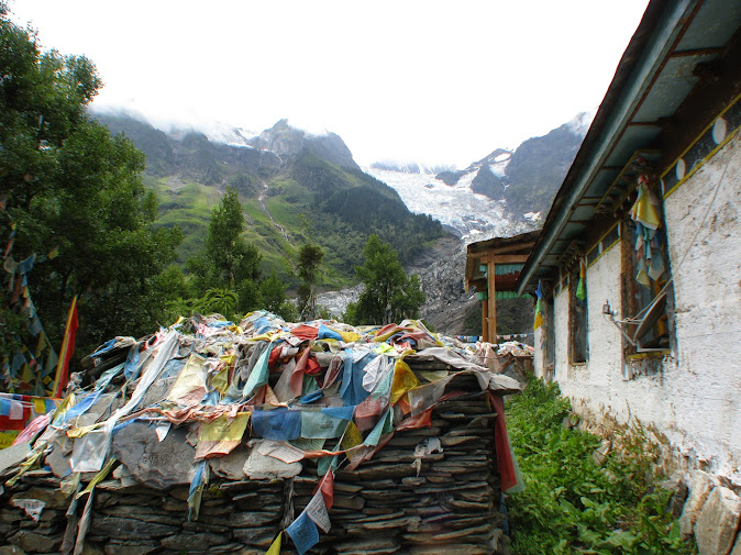 The Mingyong Glacier behind the Buddhist temple at the higher point. Great view if you don't mind hiking! (2012)