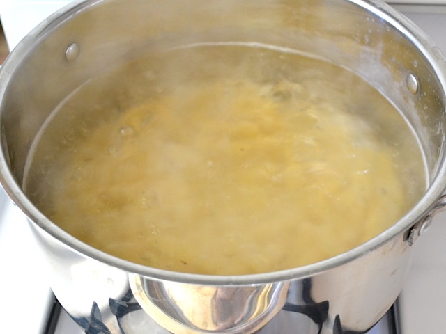 pasta in pot of boiling water 