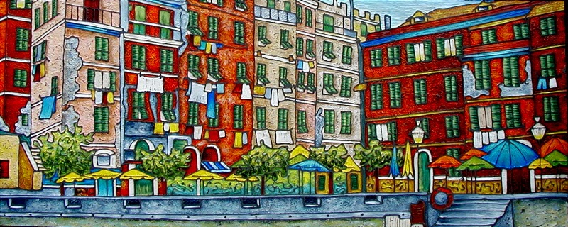 Piazza Marconi - view from the harbor. By Artist Chrissandra Unger