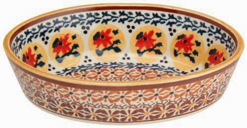  Euroquest Imports Bunzlauer Polish Pottery Mini Oval Baker in Amber Sunrise Pattern