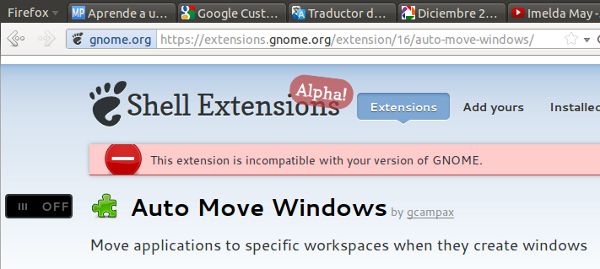 Gnome shell Firefox no soportados