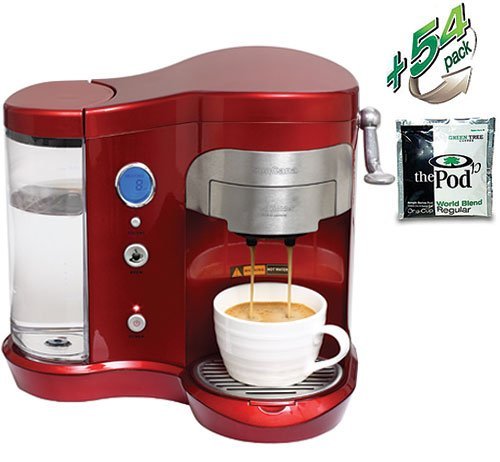 SunCafe Coffee Pod Brewer H701A - Red (includes 54 World Blend Regular Pods)