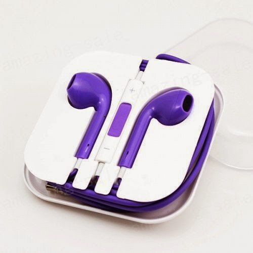  Zeimax Earbuds EarPods With Mic and Remote Earphone Headphone Compatible with Apple iPhone 3 4 5 5S 5C, iPad, iPod (Purple)