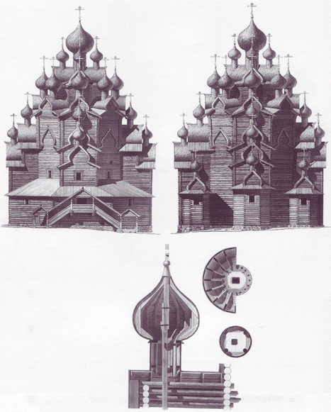 Купола деревянной церкви Кижи