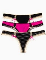 <br />CC 3 Pack Lace Trim Thongs with Bow Detail