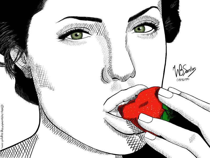 Angelina Jolie biting a strawberry Angelina Jolie biting a strawberry