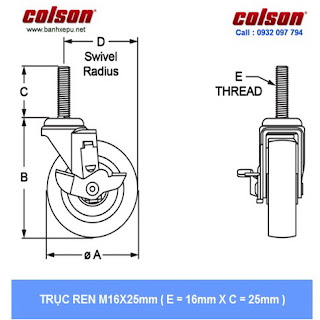 Bảng vẽ kích thước trục ren bánh xe PU bánh đôi CPT chịu tải trọng (80~100kg) : Bảng vẽ kích thước trục ren bánh xe PU bánh đôi CPT chịu tải trọng (80~100kg) :