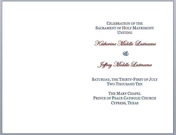 spirals spatulas catholic wedding program