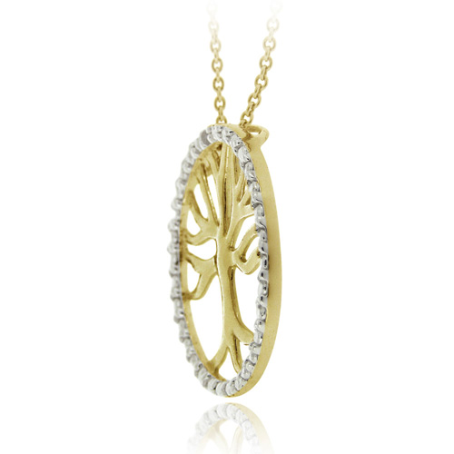18K Gold on Silver Diamond Accent Tree of Life Pendant  