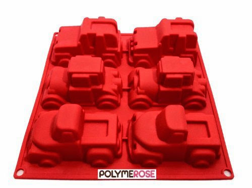  CARS AND TRUCKS Mold Pan : Muffins, Cupcakes, Jello,Desserts  &  Crafts. Polymerose 6 Cavity Mold. Silicone by Polymerose T.M.