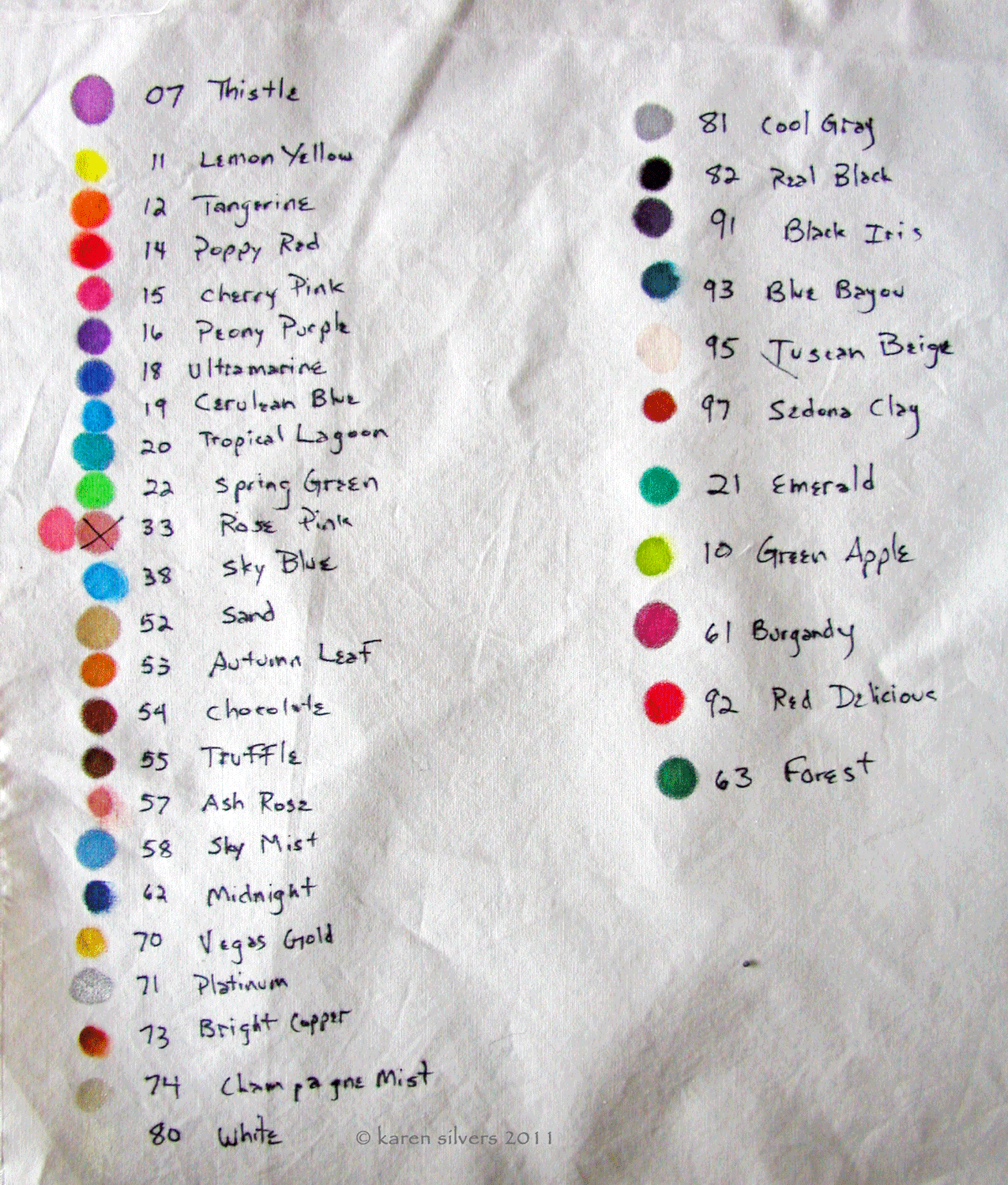 Tsukineko Ink Color Chart