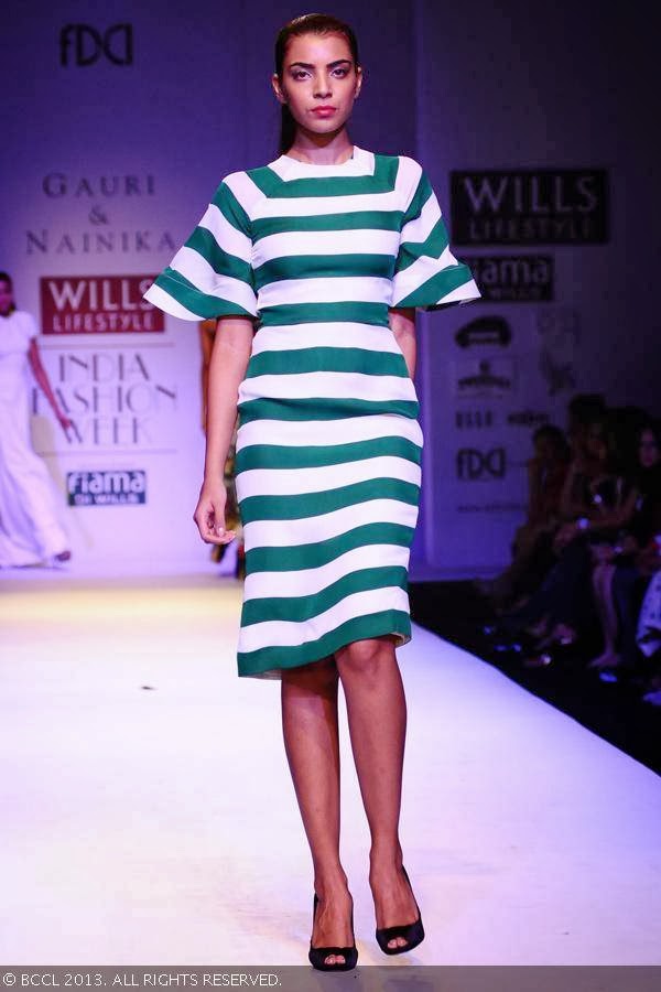 Arshiya showcases a creation by fashion designers Gauri and Nainika on Day 1 of Wills Lifestyle India Fashion Week (WIFW) Spring/Summer 2014, held in Delhi.