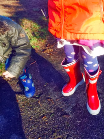 Blake and Maegan Clement in Joules Wellies red seafarer and tractor wellies