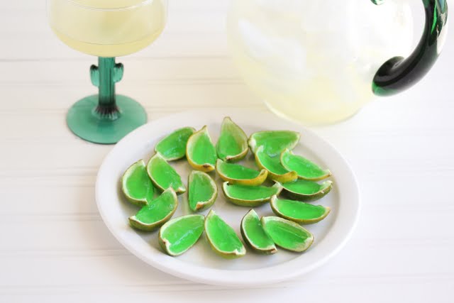 overhead photo of a plate of Margarita Jello Shots