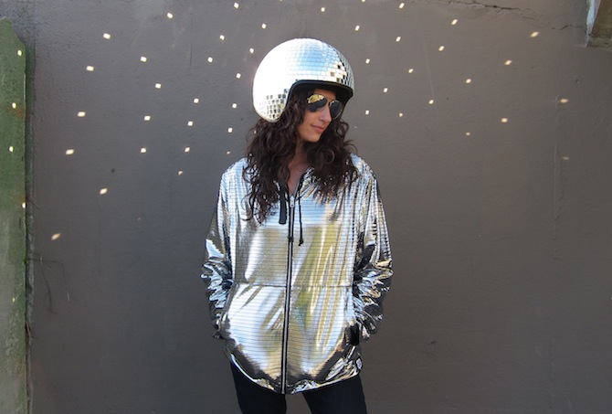 Natalie Walsh in a Disco Helmet and Hoodie