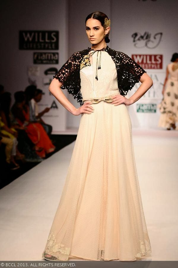 Marcela showcases a creation by fashion designer Dolly J on Day 5 of Wills Lifestyle India Fashion Week (WIFW) Spring/Summer 2014, held in Delhi.
