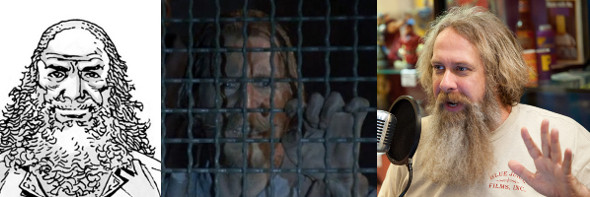 The Walking Dead character Axel, from left to right: Axel in the comic book, Axel on the TV show, and Bryan Johnson from Comic Book Men
