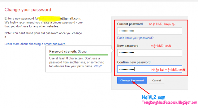 hoàn tất đổi mật khẩu gmail