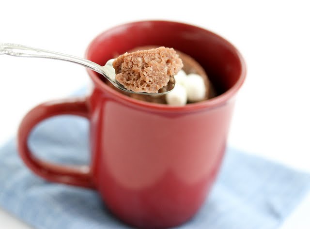 photo of spoonful of Hot chocolate mug cake