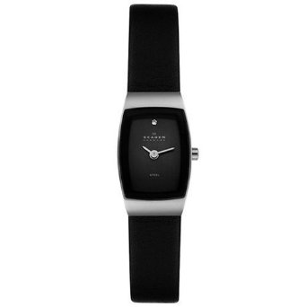  Skagen Women's 271SSLB Steel Collection Slim Black Leather Watch