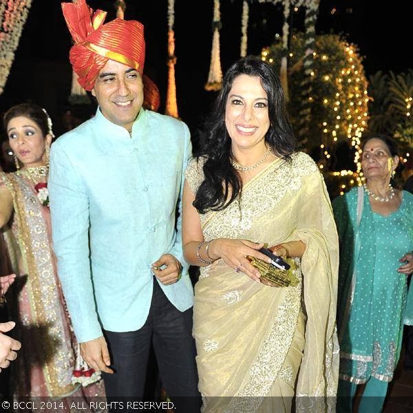 Pooja Bedi seen with Karan Oberoi during Raageshwari Loomba and Sudhanshu Swaroop's wedding, held in Mumbai, on January 27, 2014.
