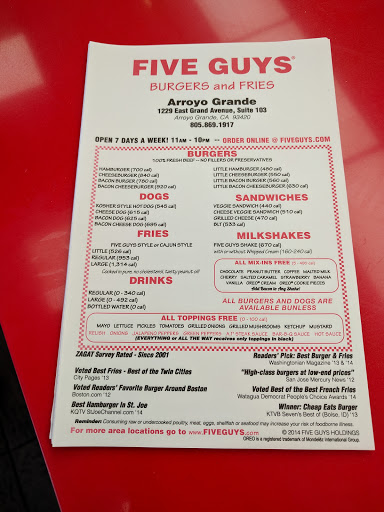 Fast Food Restaurant «Five Guys», reviews and photos, 1229 E Grand Ave, Arroyo Grande, CA 93420, USA