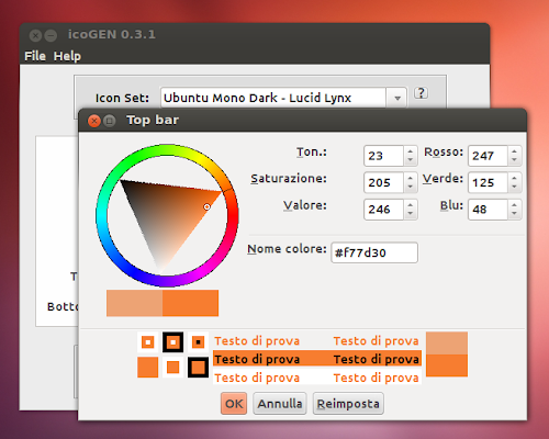 icoGEN su Ubuntu - personalizza colore