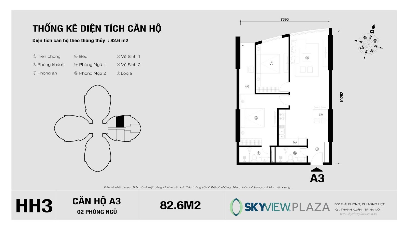 Thiết kế căn hộ A3 chung cư Sky View Thiết kế căn hộ A3 chung cư Sky View