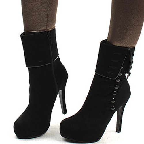 Womens Lovely Buttons Faux Suede High Heels Platform Calf-length Boots ...