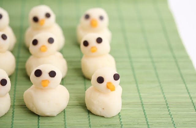 close-up photo of mashed potato chicks