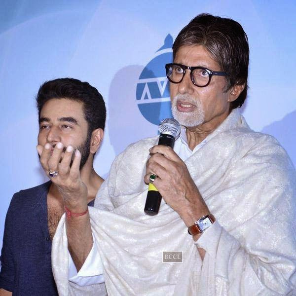 Amitabh Bachchan speaks during the launch of Shekhar Ravjiani's new single 'Hanuman Chalisa', held at PVR on July 29, 2014.(Pic: Viral Bhayani)