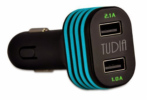  TUDIA 3.1A / 15W (2.1A + 1.0A) Dual Port USB Ultra High Speed Simultaneous Charging Car Charger - Black/ Blue