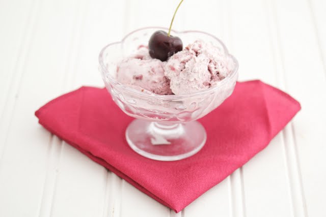 close-up photo of a bowl of cherry ice cream