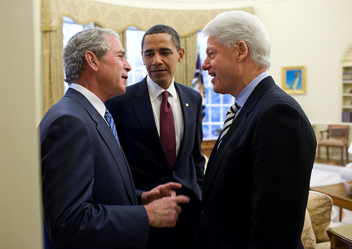 Bush, Obama, and Clinton. White House photo by Pete Souza