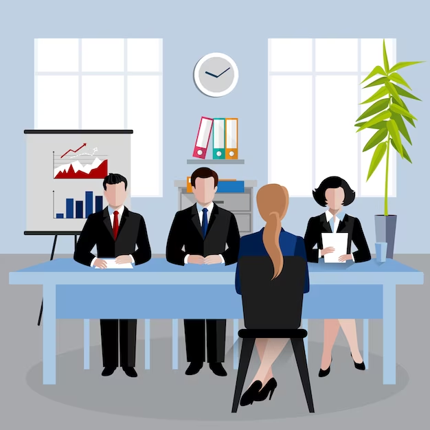 Isometric illustration of human resources conducting interviews.