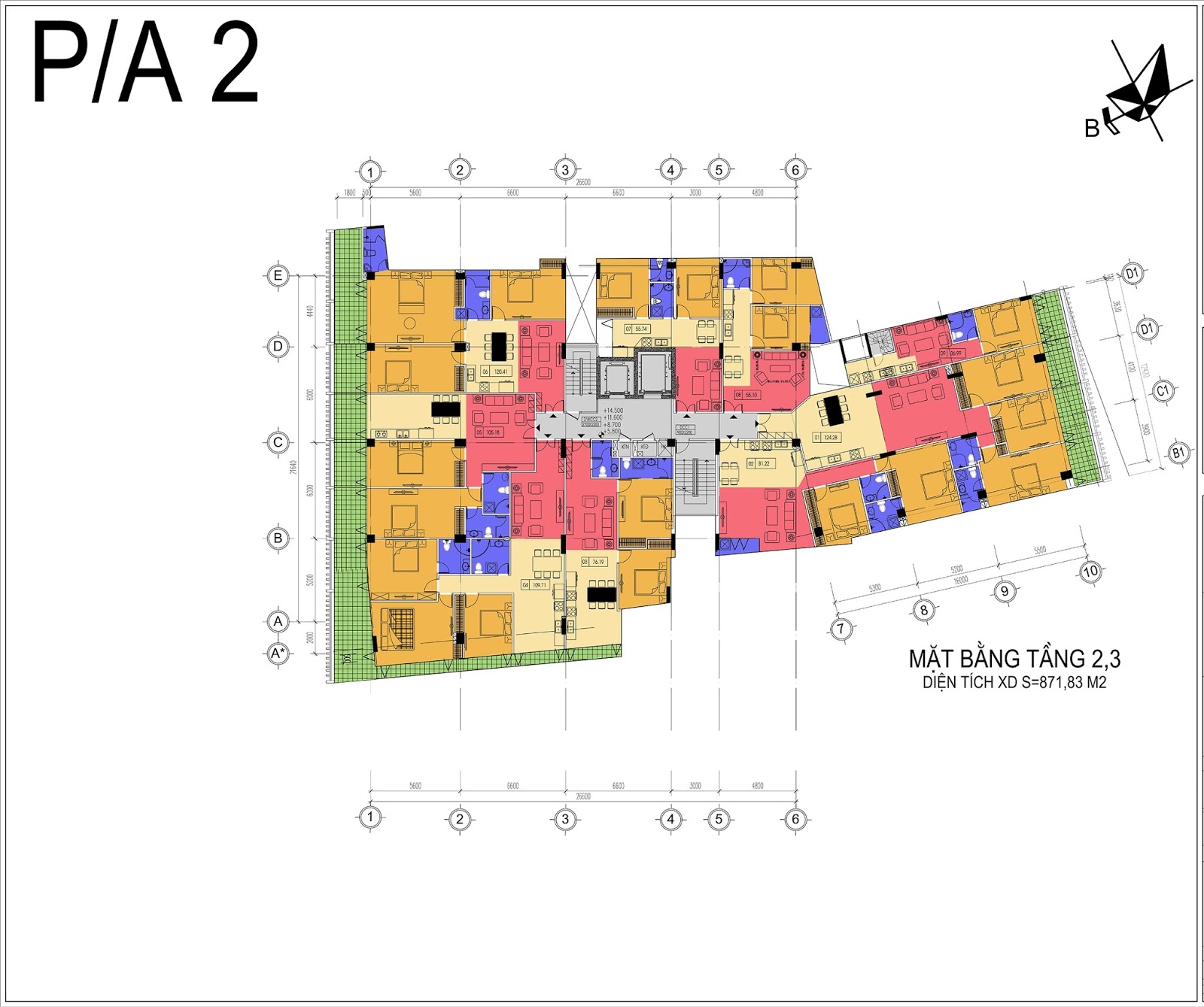 Mặt bằng tầng 2,3 dự án Núi Trúc Square Mặt bằng tầng 2,3 dự án Núi Trúc Square