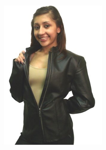 Women's Collarless Leather Jacket Napa Leather Black